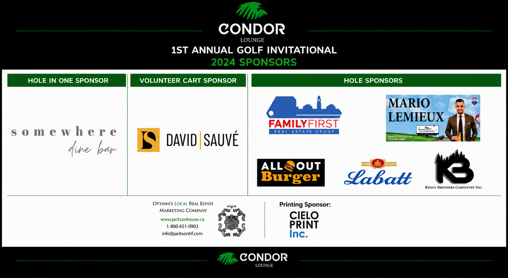 2024 Condor Lounge 1st Annual Golf Invitational sponsors